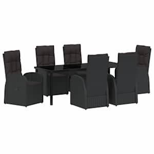 Zahradní jídelní souprava s polštářem 7 pcs Černá polyratan - obrázek 2