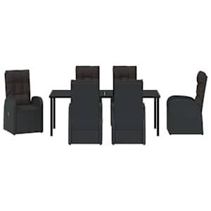 Zahradní jídelní souprava s polštářem 7 pcs Černá polyratan - obrázek 7