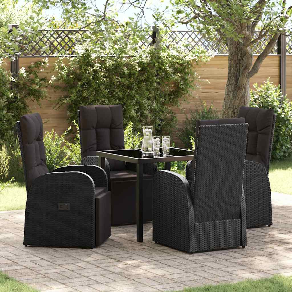 vidaXL Set de masă pentru grădină cu pernă 5 pcs Negru Rattan poli