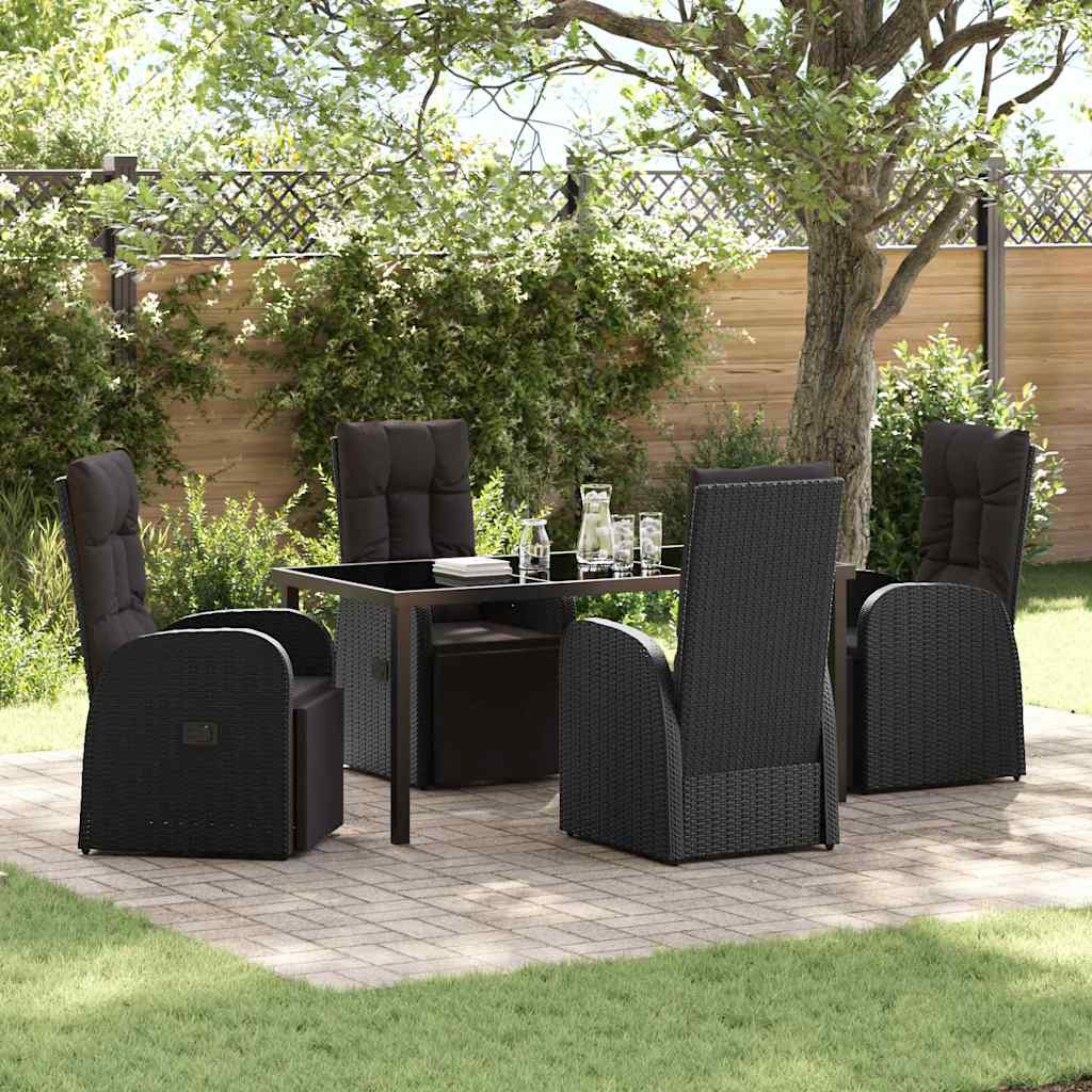 vidaXL Set de masă pentru grădină cu pernă 5 pcs Negru Rattan poli