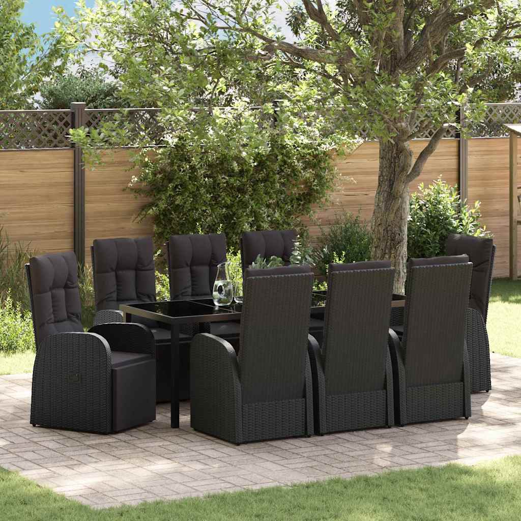 vidaXL Garten Essgruppe mit Kissen 9 pcs Schwarz Poly-Rattan