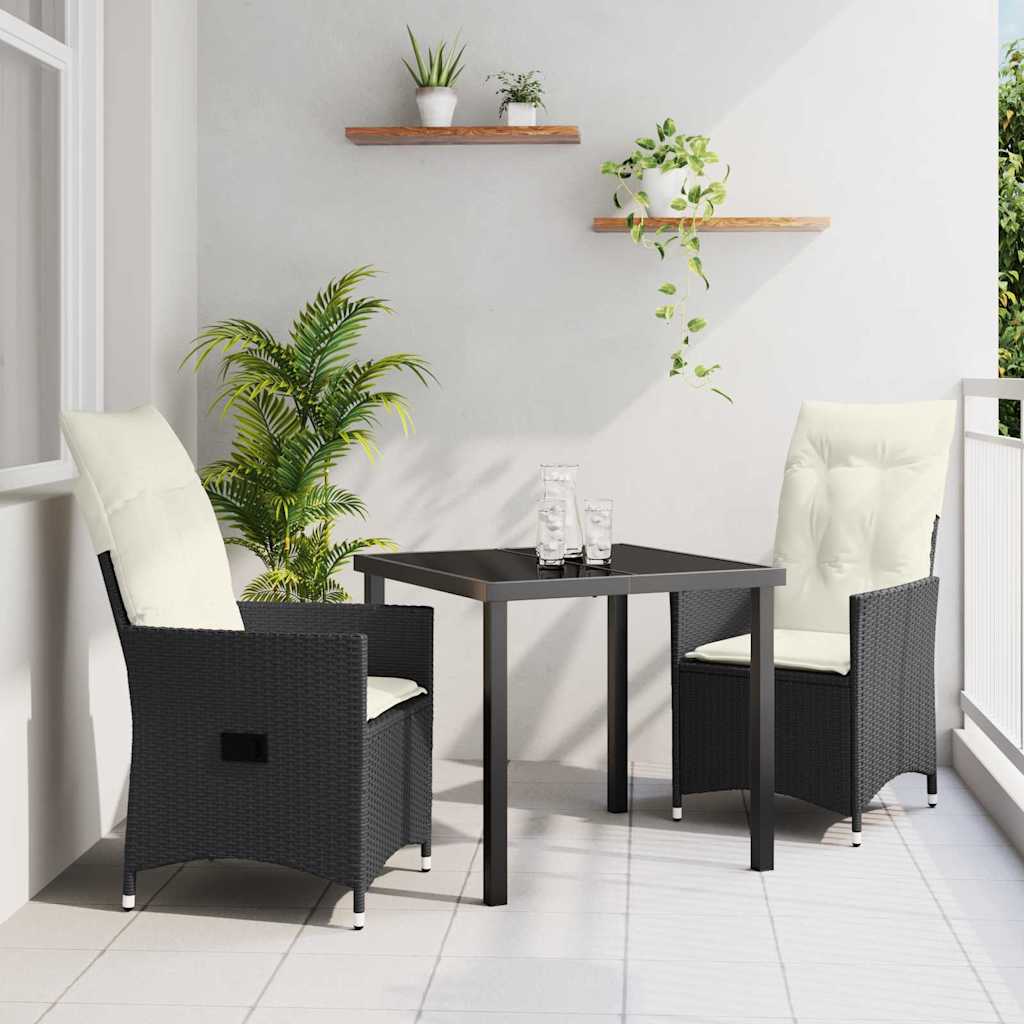 3-delt have spisebordssæt med puder sort poly rattan