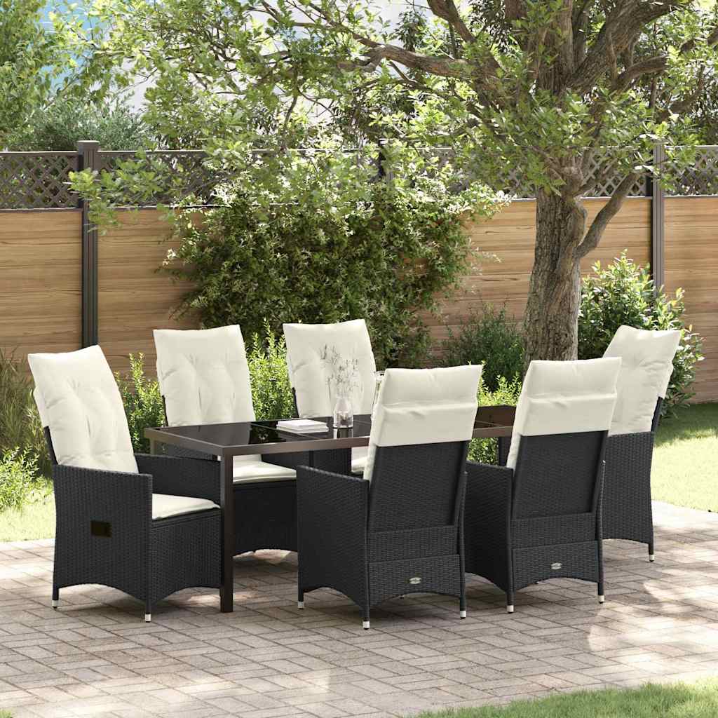 7 Pieces Havemøbler Sæt med Puder Sort Poly Rattan