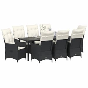 Zahradní jídelní souprava s polštářem 9 pcs Černá polyratan - obrázek 3