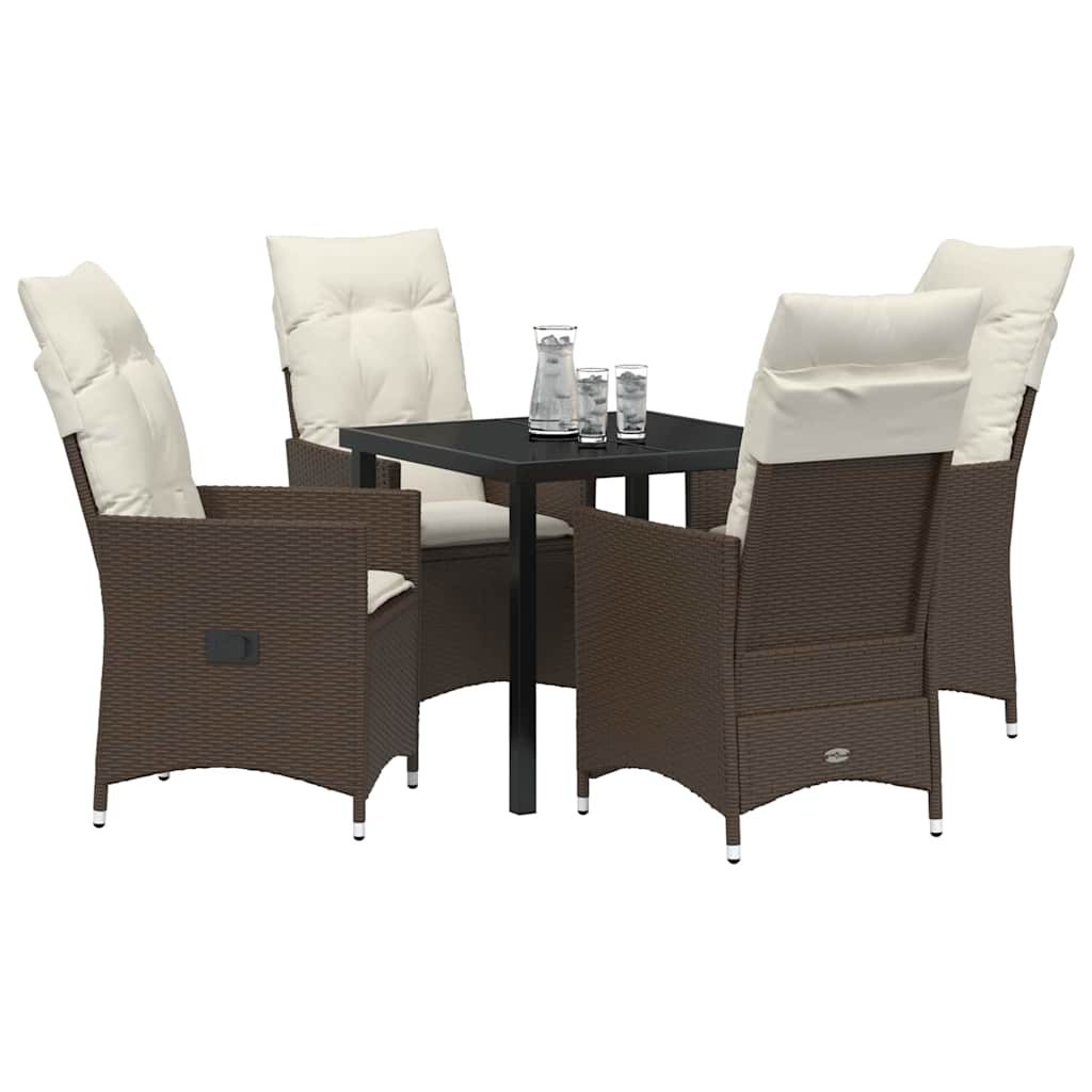 vidaXL 5-delige Tuinset met Kussens Bruin Poly Rattan