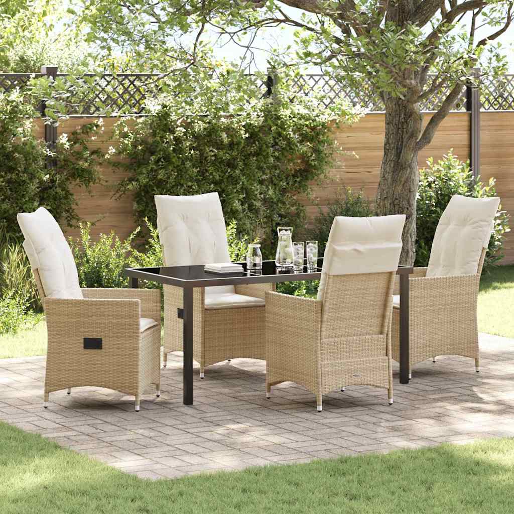 5 Stykke Have Spisebord Sæt med Hynder Beige Poly Rattan