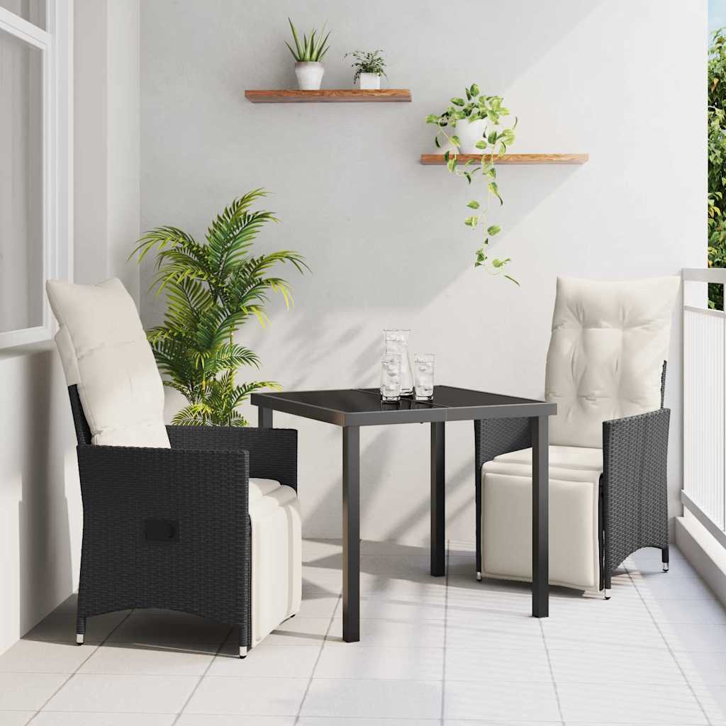 3-dielna záhradná jedálenská súprava s vankúšmi, čierna poly rattan 3379562