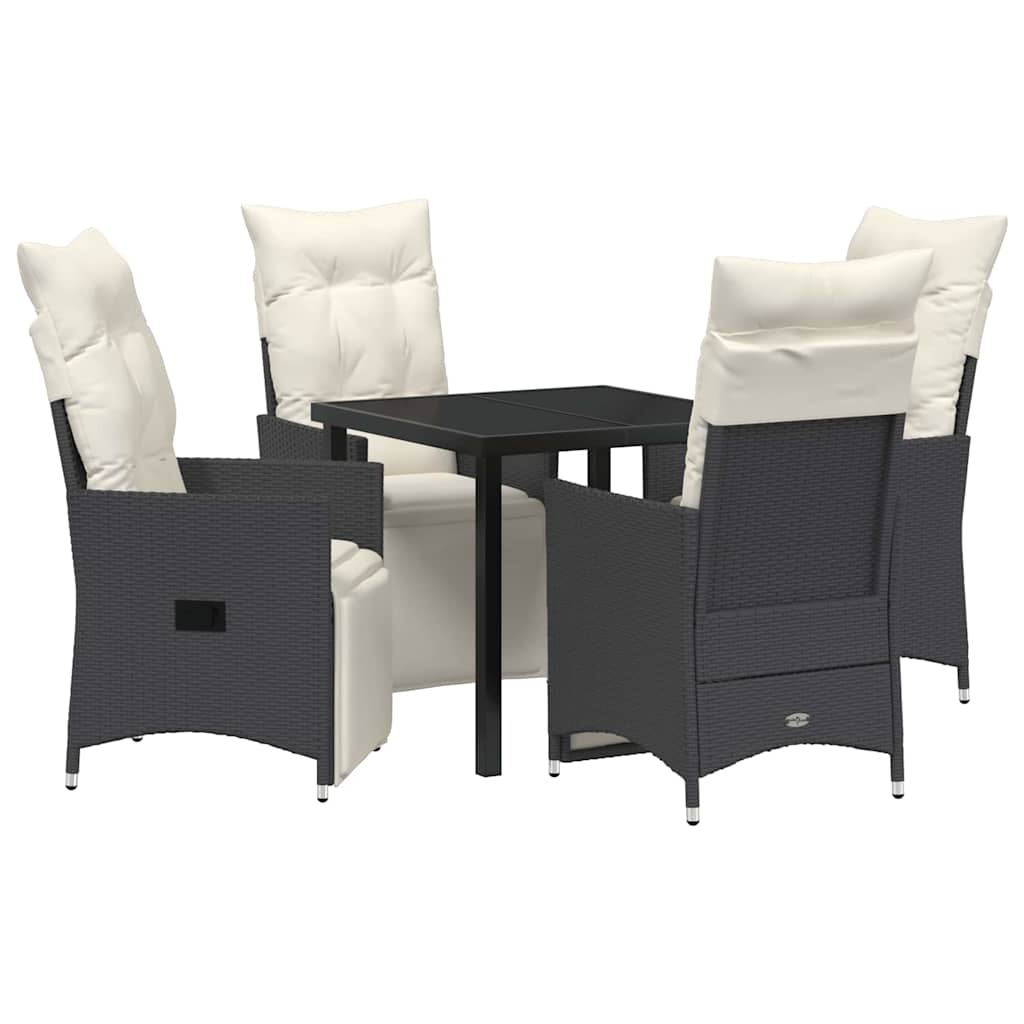 Garden Dining Set with Cushion 5 pcs Black Poly Rattan 3379563
