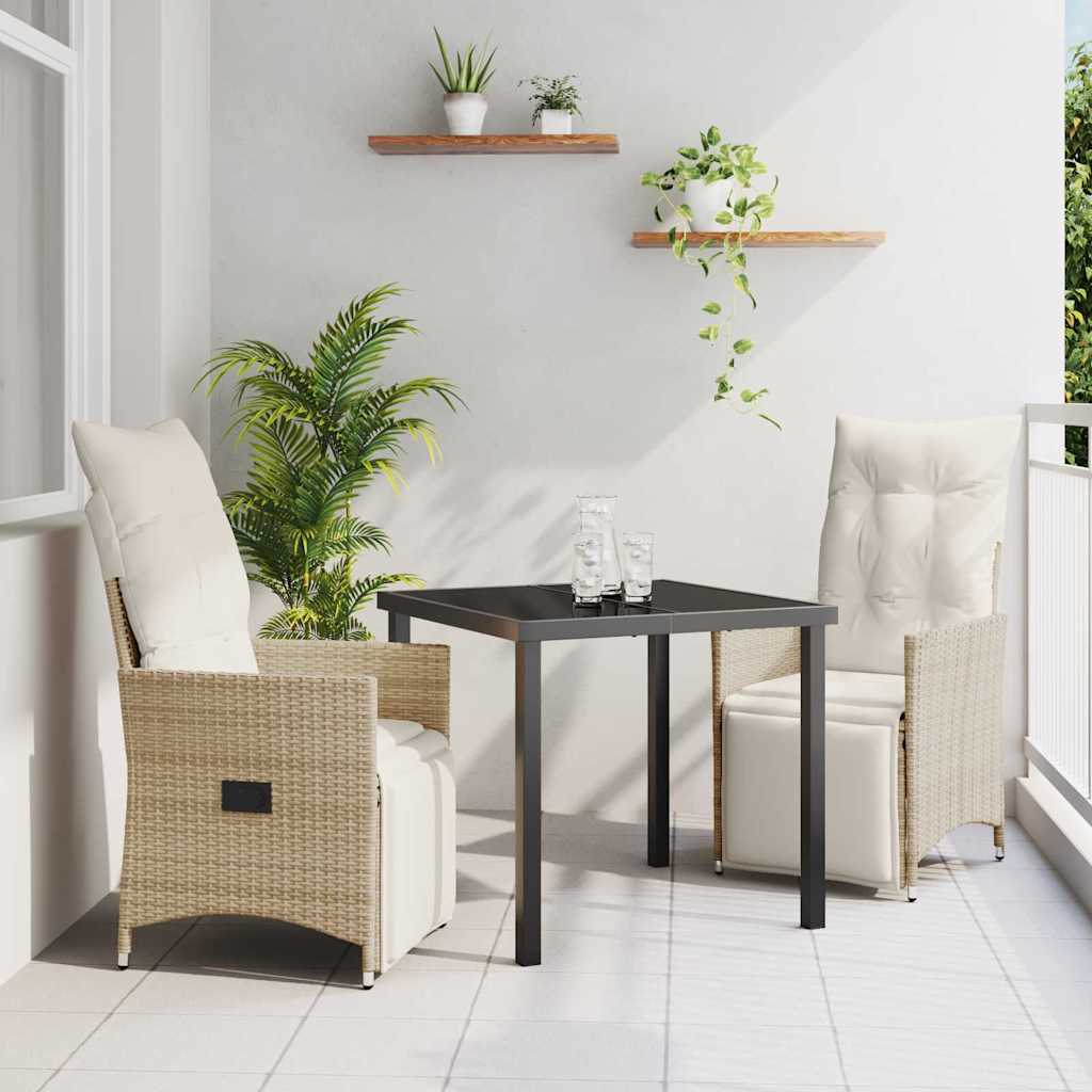 3 Stykke Havemøbelsæt med Puder Beige Poly Rattan