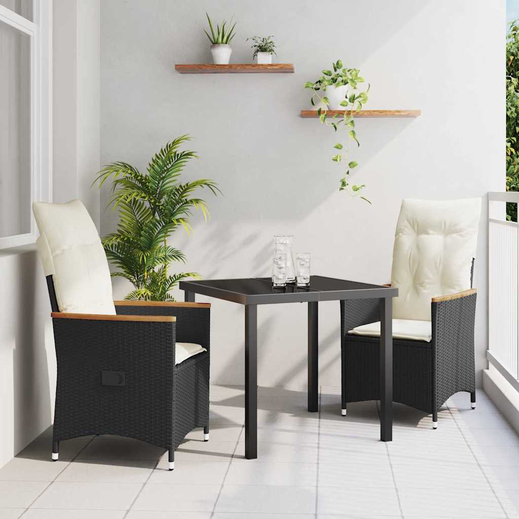 3-delt havemøbel sæt med puder sort poly rattan