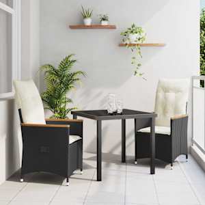 Komplet za jedilnico v vrtu z blazino 3 pcs Črna poli ratan