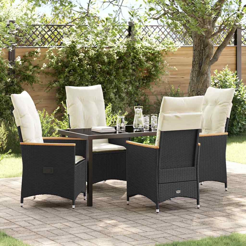 5 Delt Have Dining Sæt med Puder Sort Poly Rattan