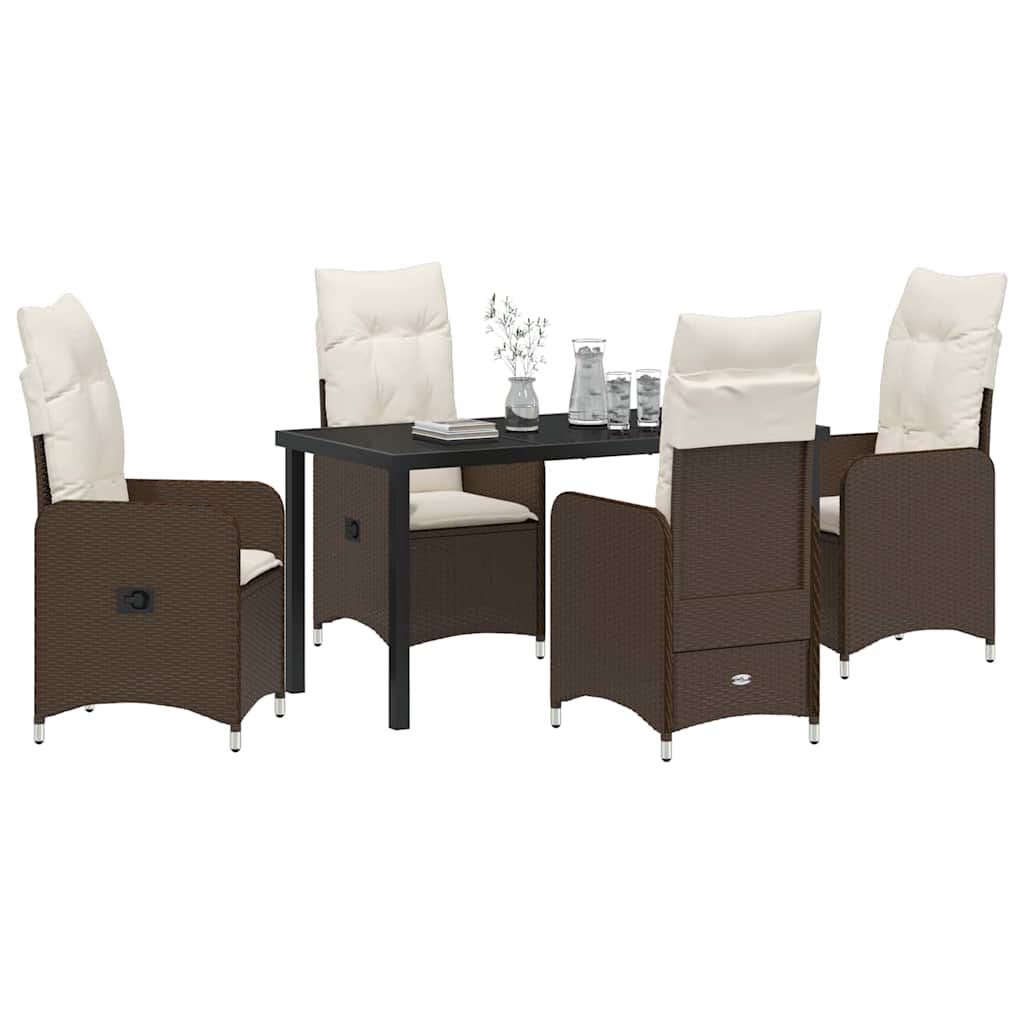 vidaXL 5-delige Tuin Eetset met Kussens Bruin Poly Rattan