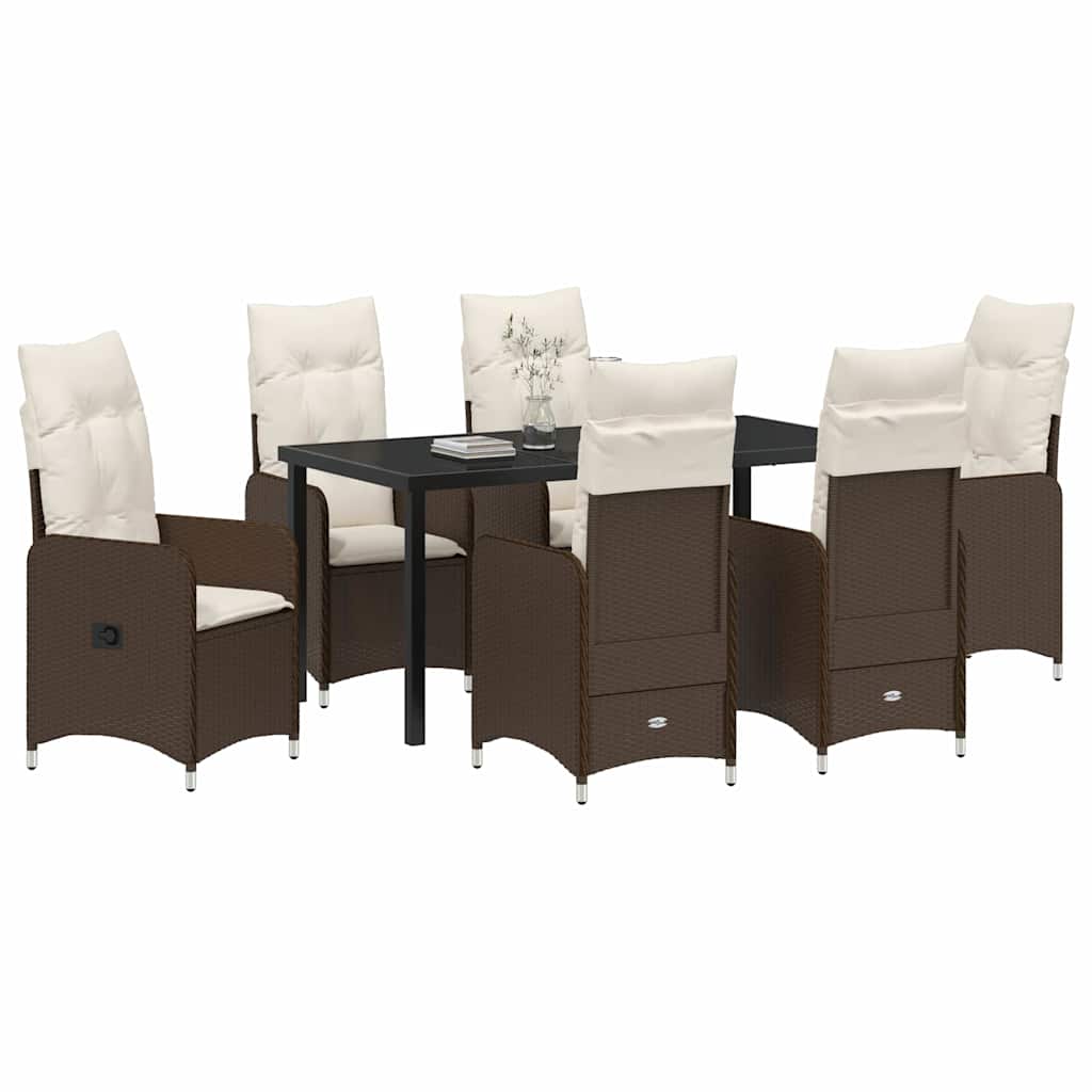 vidaXL 7-delige Tuin Eetset met Kussens Bruin Poly Rattan