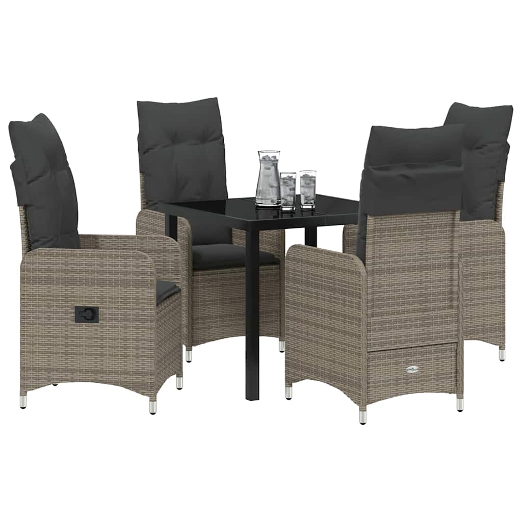vidaXL 5-delige Tuinset met Kussens Grijs Poly Rattan