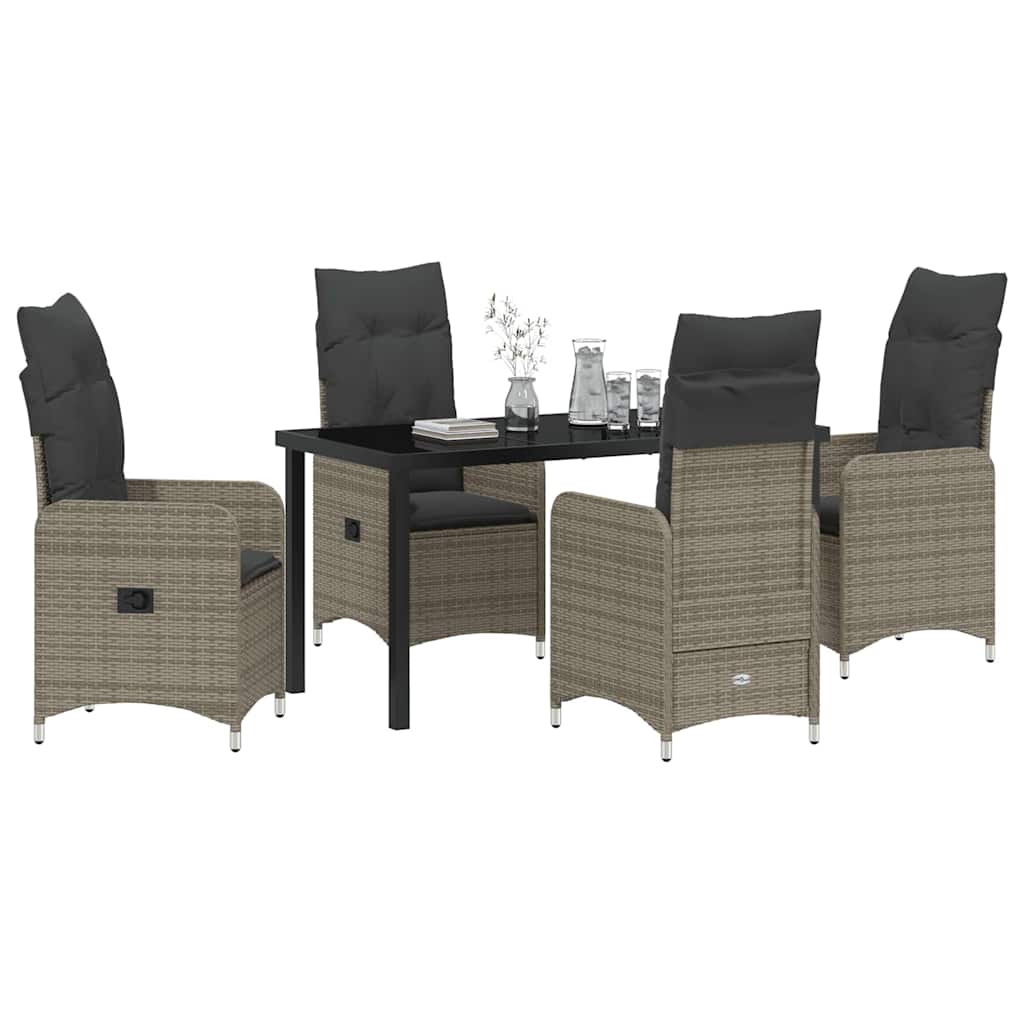 vidaXL 5-delige Tuinset met Eettafel en Kussens Grijs Poly Rattan