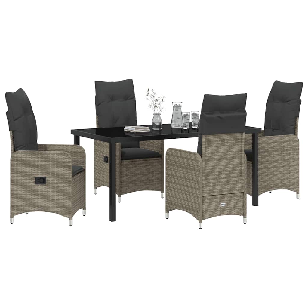 vidaXL 5-delige Tuin Eettafelset met Kussens Grijs Poly Rattan