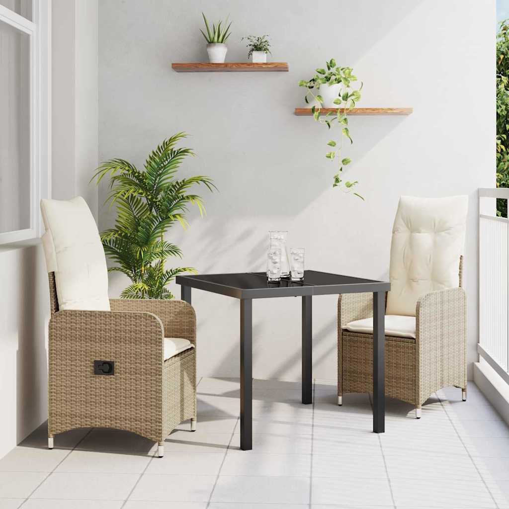3-tlg. Garten-Essgruppe mit Kissen Beige Poly Rattan