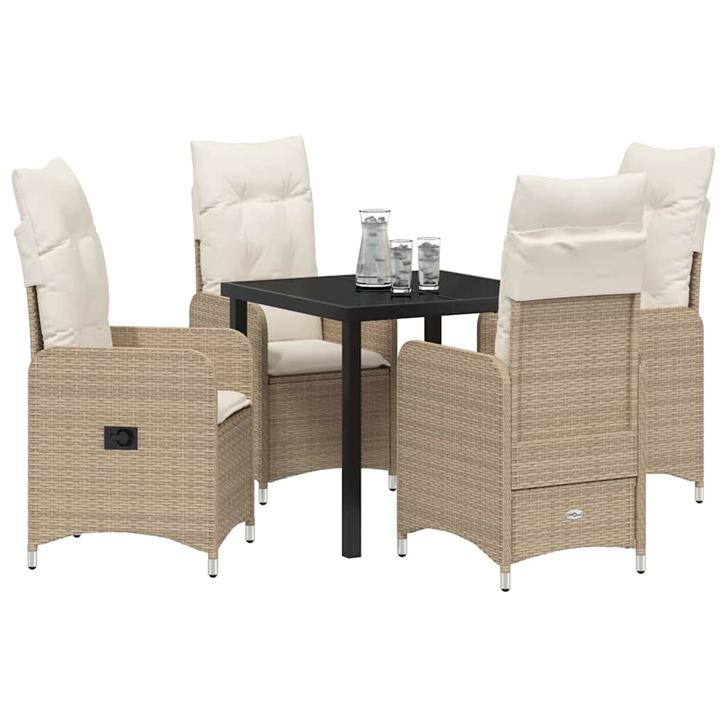 vidaXL 5 Delige Tuin Eetset met Kussens Beige Poly Rattan