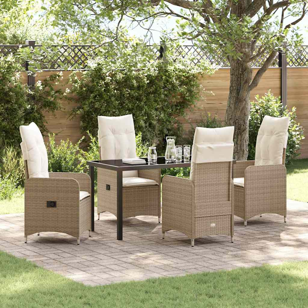 5-tlg. Garten-Essgruppe mit Kissen Beige Poly Rattan