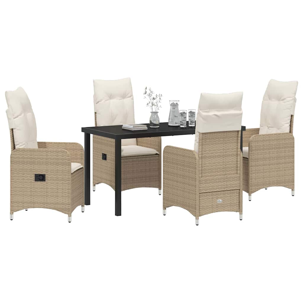 vidaXL 5-delige tuin eetset met kussens in beige poly rattan