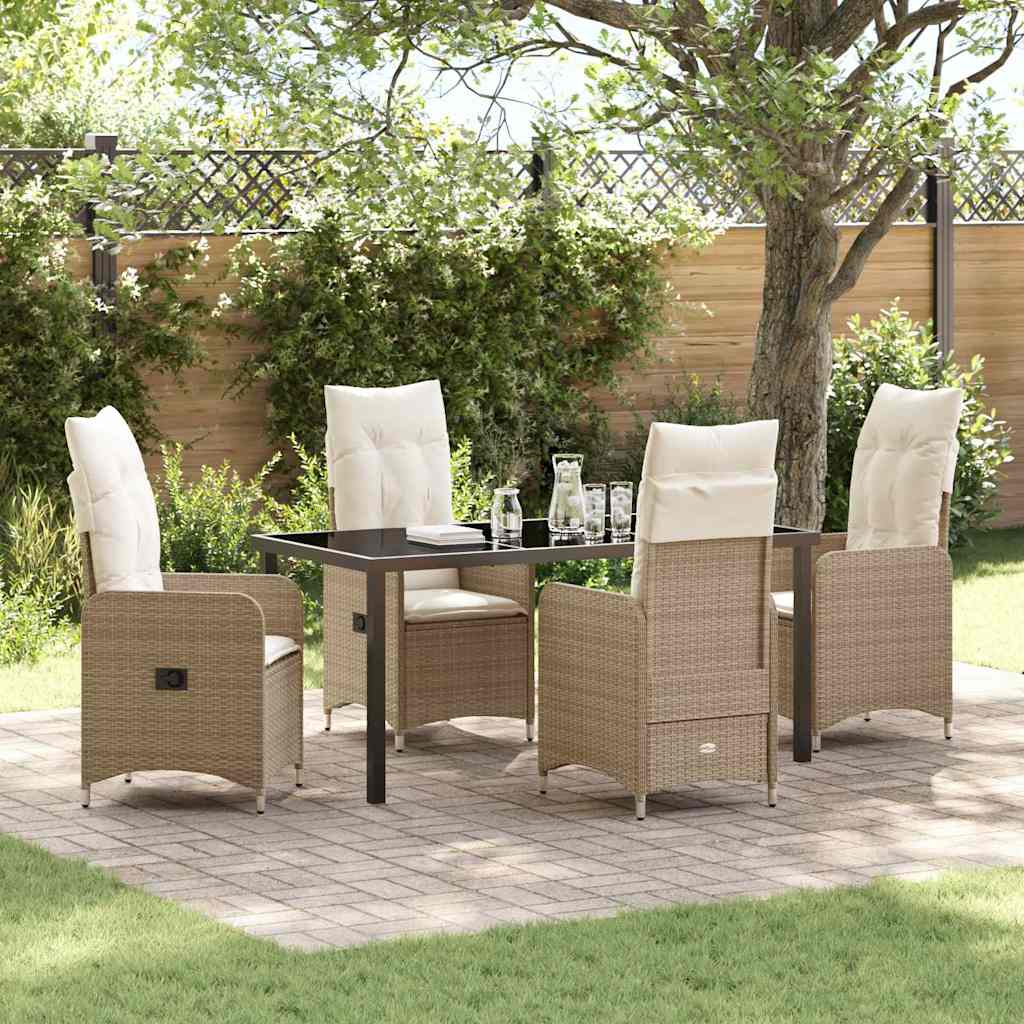 5-tlg. Garten-Essgruppe mit Kissen Beige Poly Rattan