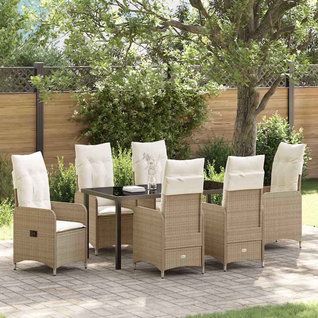 7-tlg. Garten-Essgruppe mit Kissen Beige Poly Rattan