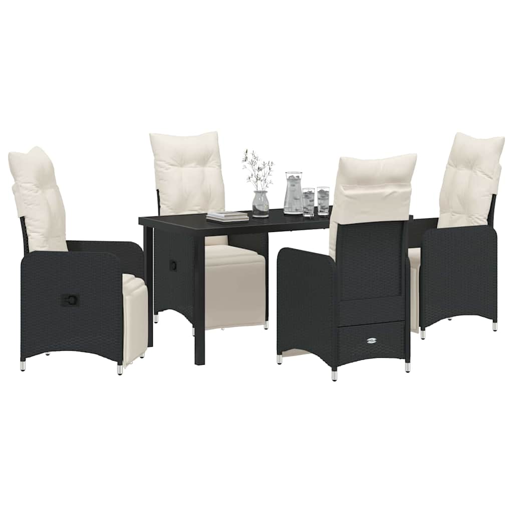 vidaXL 5-Delige Tuinset met Eettafel en Kussens Zwart Poly Rattan.