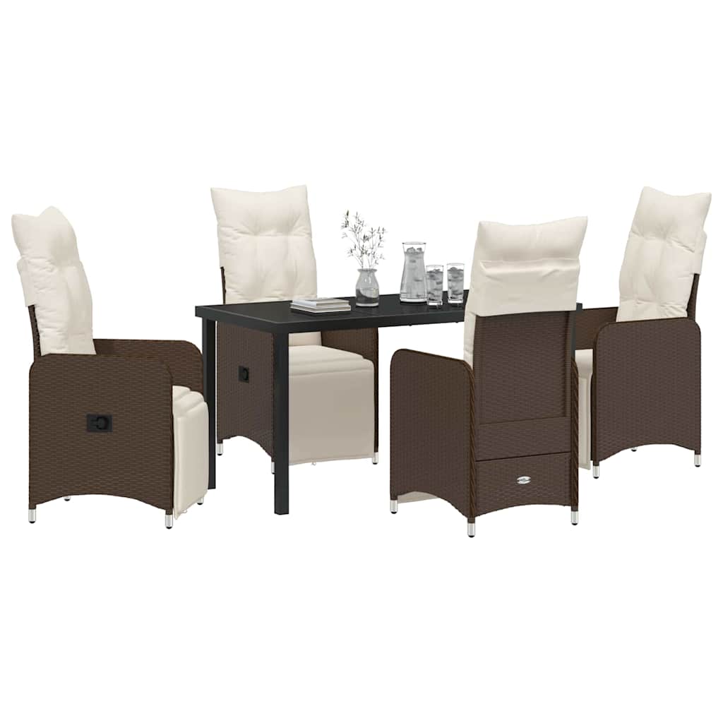 vidaXL 5-delige Tuin Eetset met Kussens Bruin van Poly Rattan