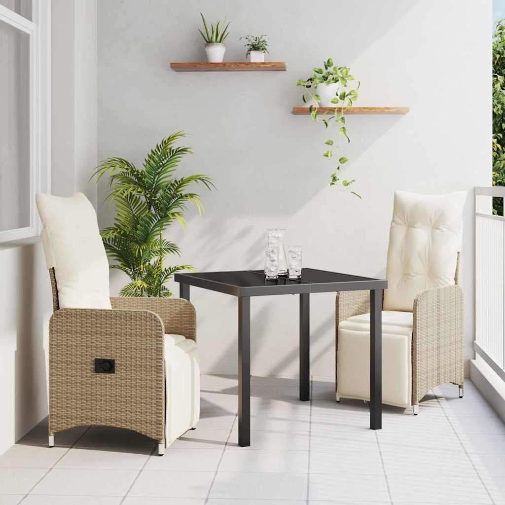 3-tlg. Garten-Essgruppe mit Kissen Beige Poly Rattan