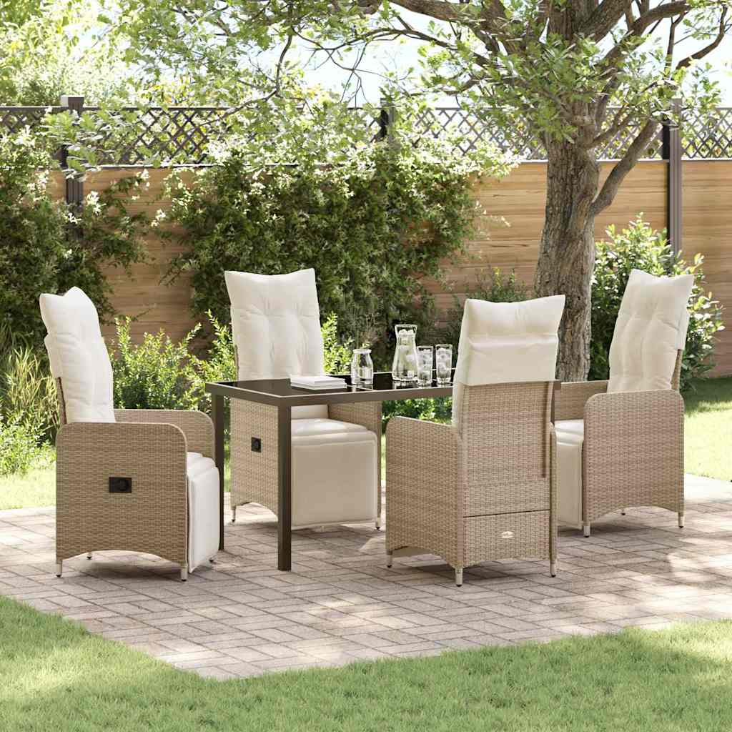 5-tlg. Garten-Essgruppe mit Kissen Beige Poly Rattan