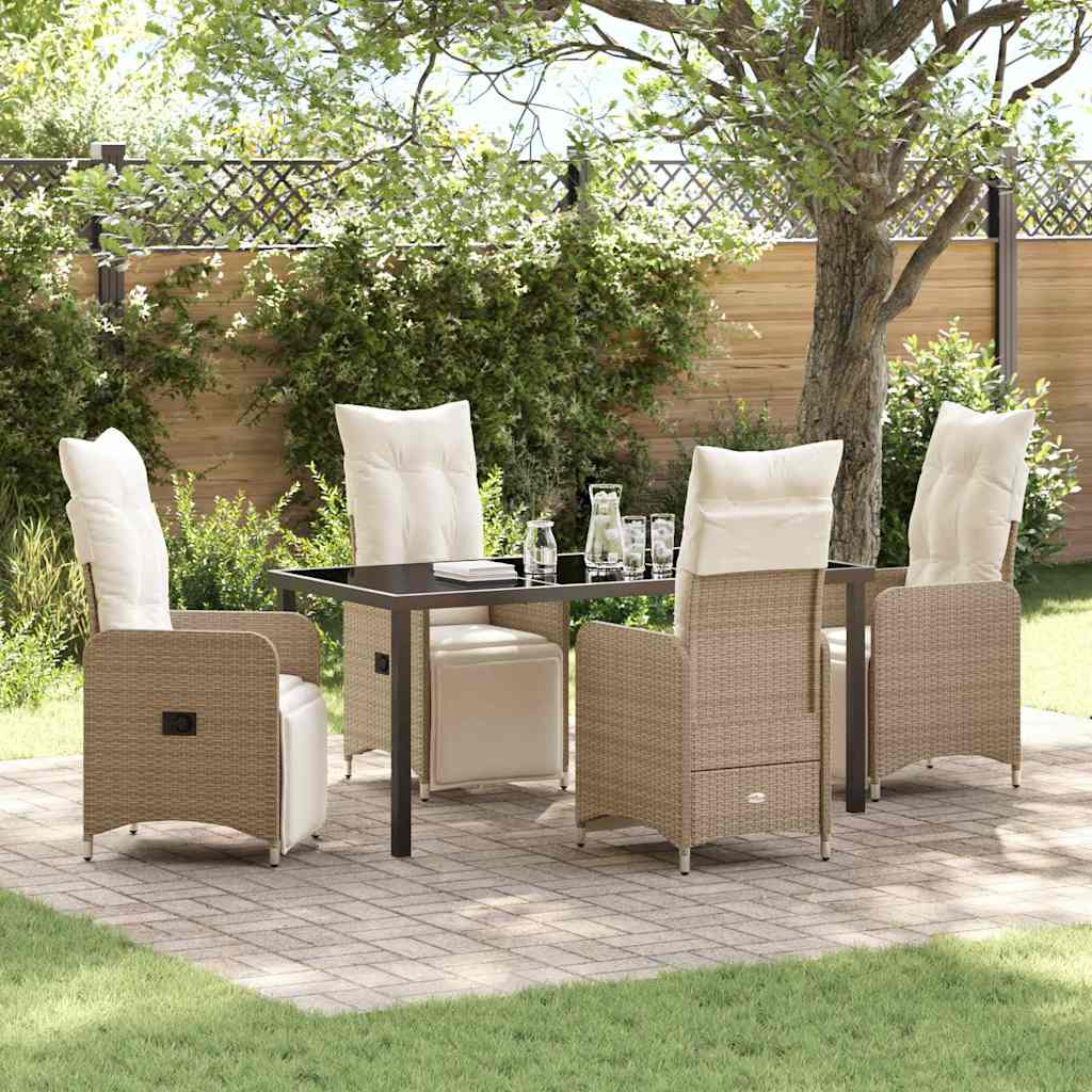 5-teiliges Gartentisch-Set mit Kissen Beige Poly-Rattan