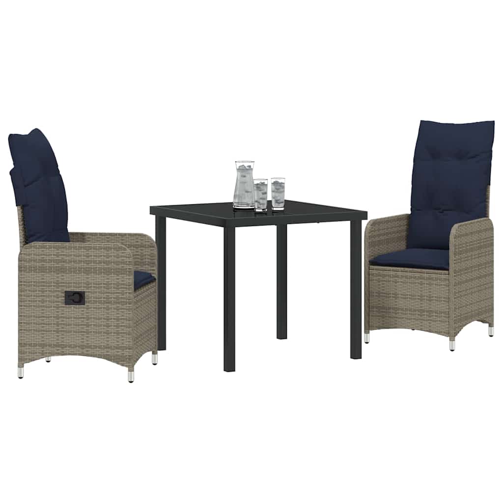 vidaXL Tuin Eetset 3 pcs Grijs poly rattan