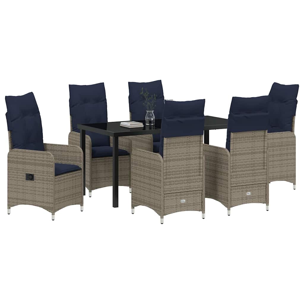 vidaXL Tuin Eetset 7 pcs Grijs poly rattan