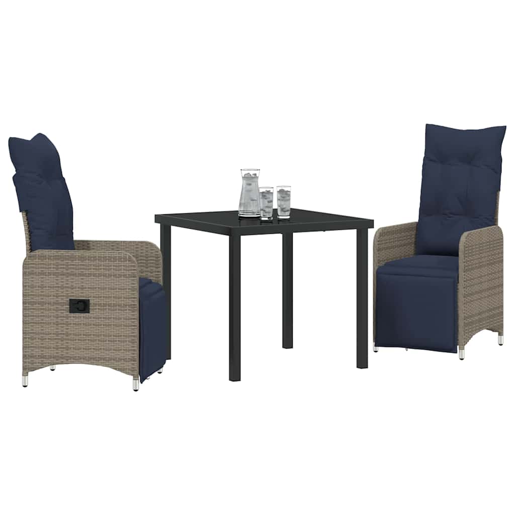 vidaXL Tuin Eetset 3 pcs Grijs poly rattan