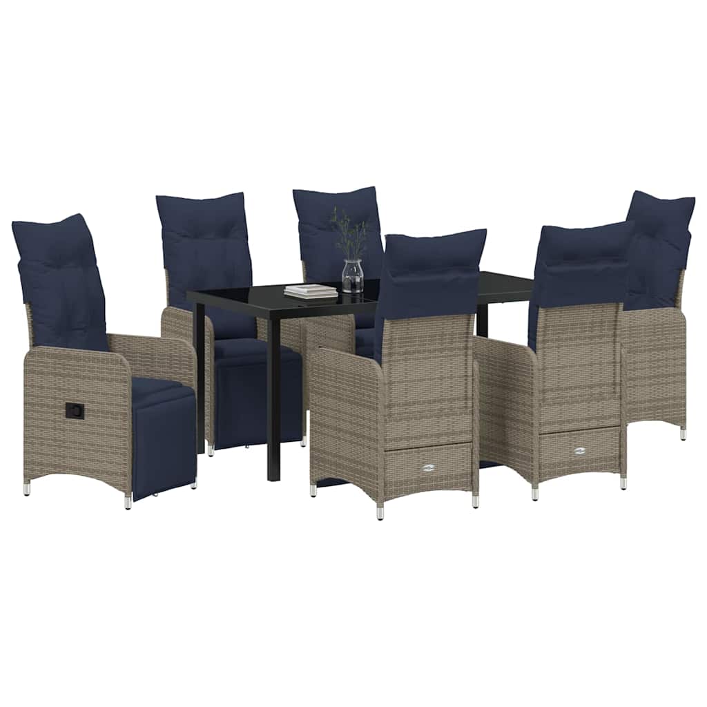 vidaXL Tuin Eetset 7 pcs Grijs poly rattan