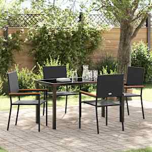 Komplet za jedilnico v vrtu z blazino 5 pcs Črna poli ratan