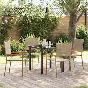 Zahradní jídelní souprava s polštářem 5 pcs Béžová polyratan - obrázek 1