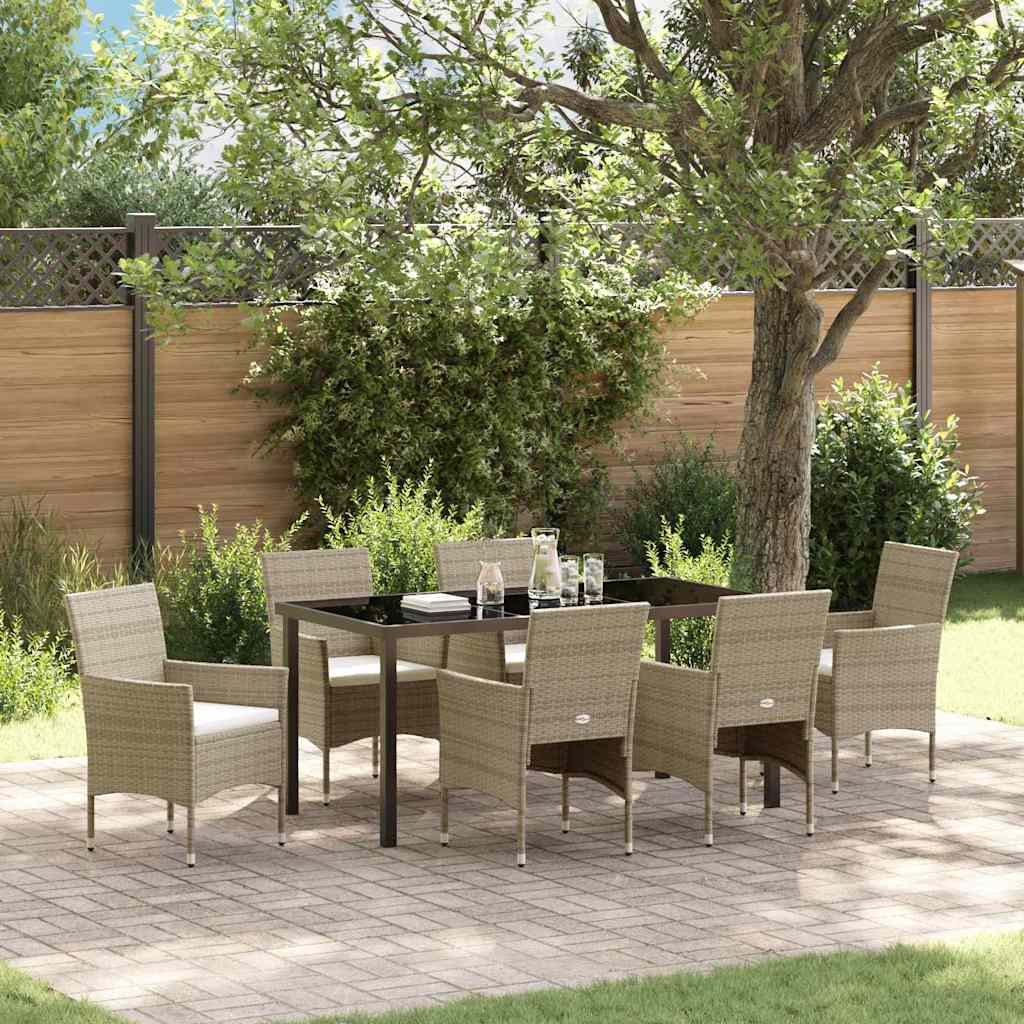 7-delt have spise sæt beige poly rattan