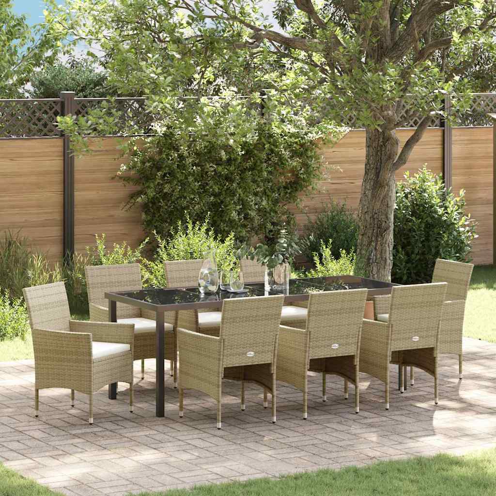 9 Stykke Havemiddagsæt Beige Poly Rattan