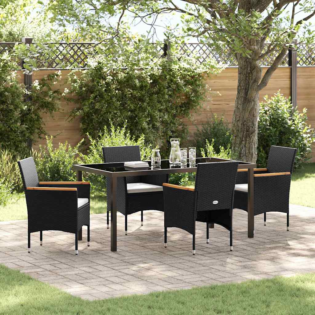 5-teiliges Garten-Essset Schwarz Poly Rattan