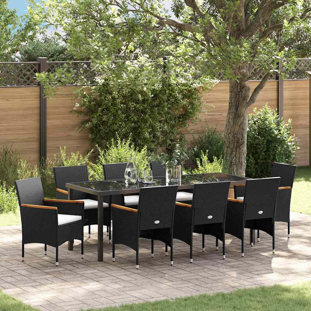 9-teiliges Garten-Esszimmer-Set Schwarz Poly-Rattan