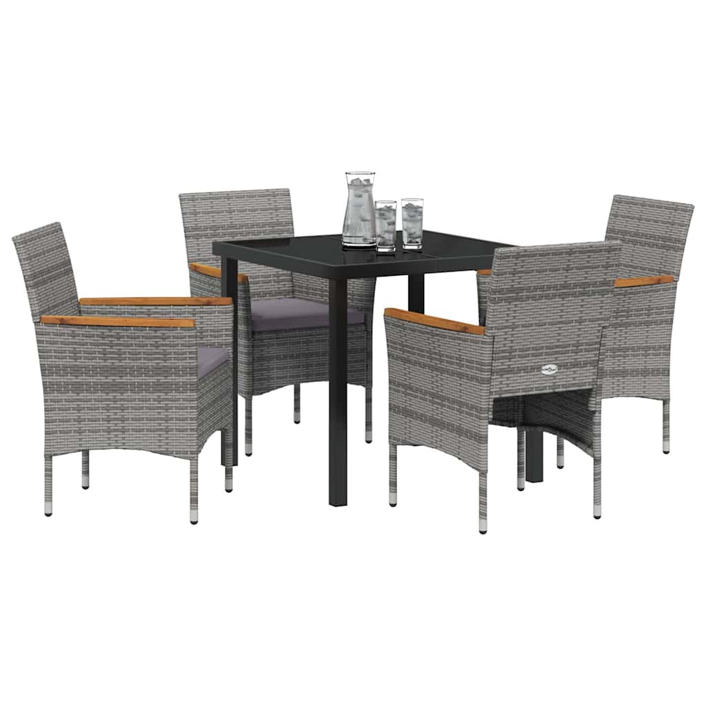 vidaXL Tuin Eetset met kussen 5 pcs Grijs Poly riet