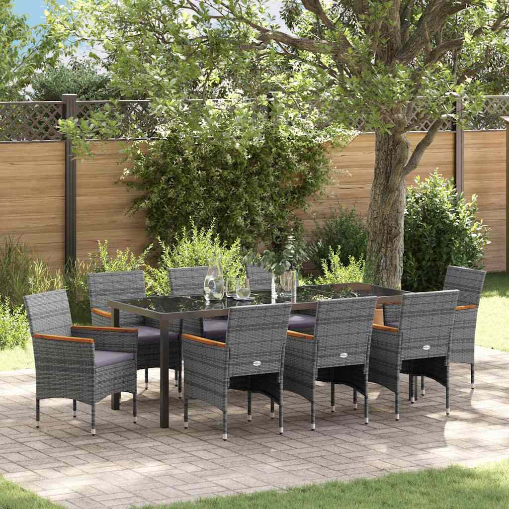 9-teiliges Garten-Essset Grau Poly-Rattan