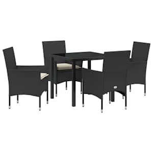 Zahradní jídelní souprava s polštářem 5 pcs Černá polyratan - obrázek 2