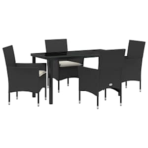 Zahradní jídelní souprava s polštářem 5 pcs Černá polyratan - obrázek 2