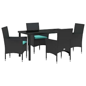 Sada stolu a židlí s polštářem 5 pcs Černá PE ratan - obrázek 2