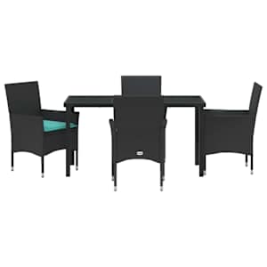 Sada stolu a židlí s polštářem 5 pcs Černá PE ratan - obrázek 7