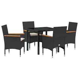 Zahradní jídelní souprava s polštářem 5 pcs Černá polyratan - obrázek 2