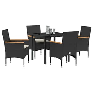 Zahradní jídelní souprava s polštářem 5 pcs Černá polyratan - obrázek 3